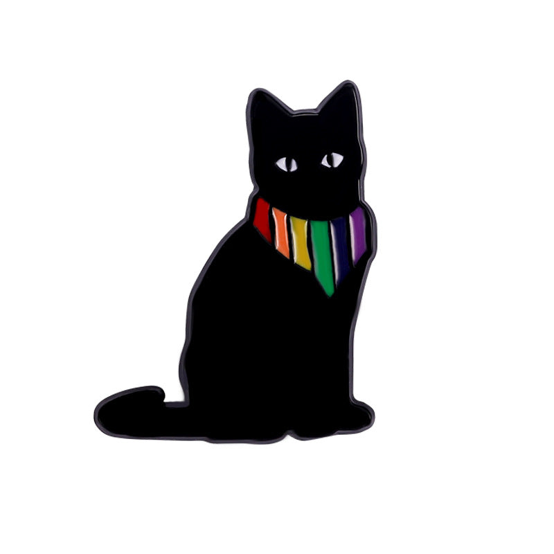 Cartoon de aleación al por mayor lindo gato negro pato lgbt arcoirbow broche
